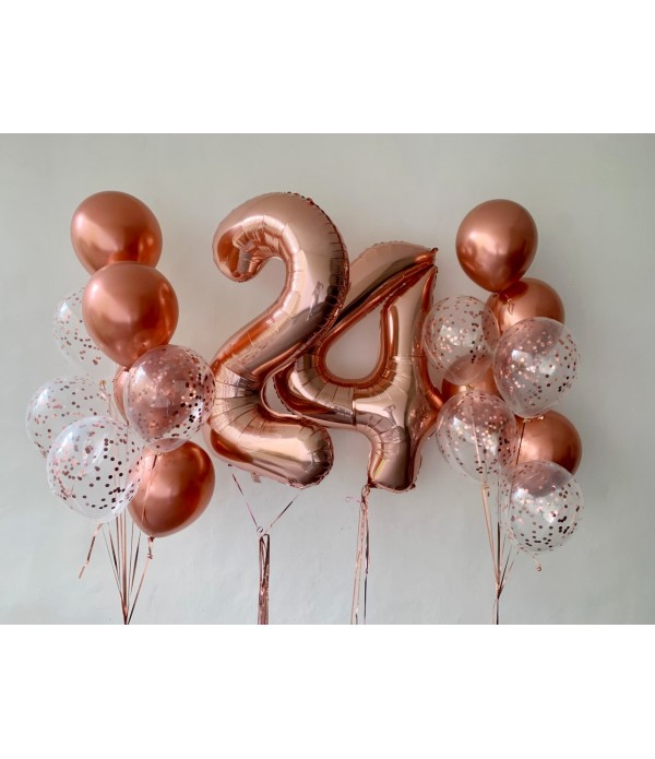 Birthday Glam Helium Balloon Arrangement - Rose Gold 