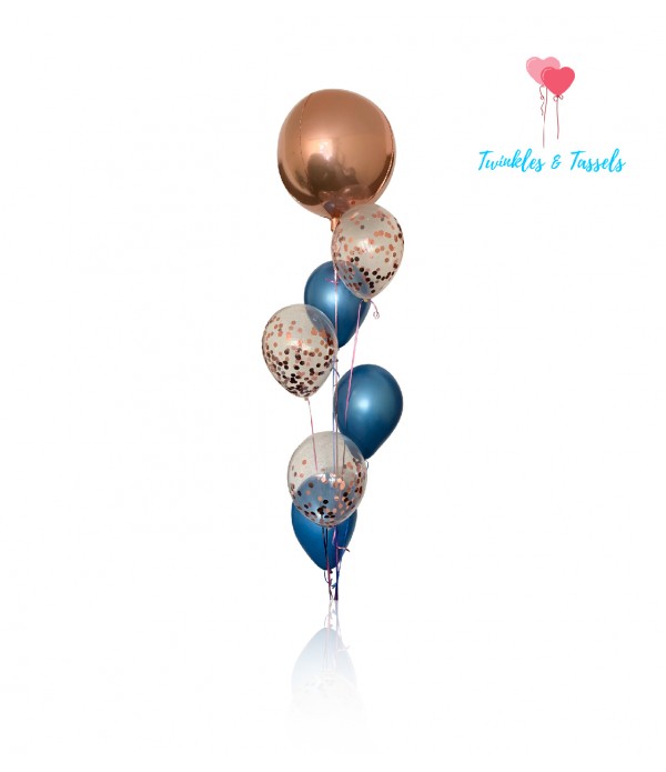 Luxe Rose Gold Orbz & Chrome Blue Balloon Bouq...