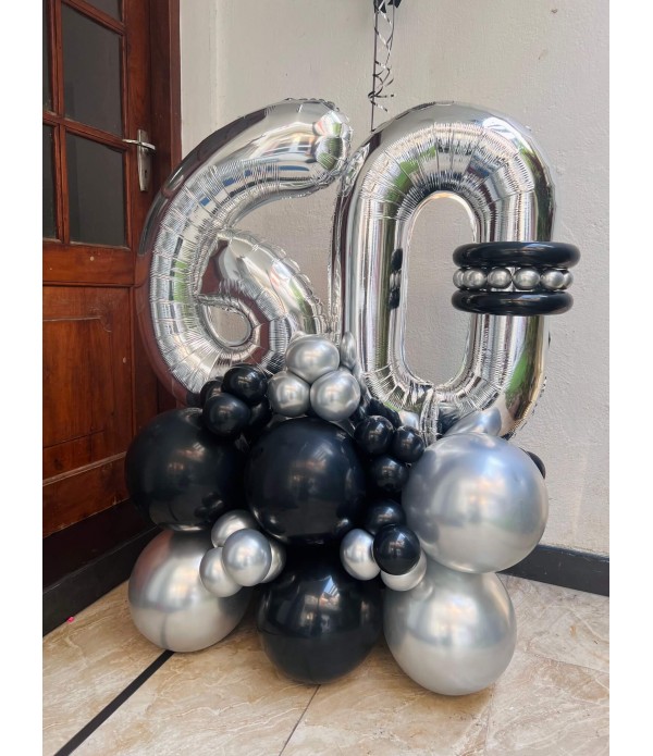 Number Balloon Marquee - Black and Silver 
