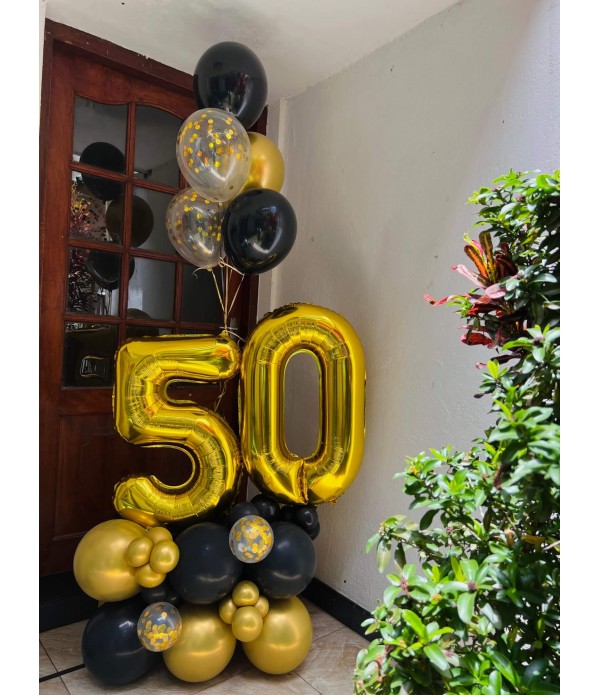 Number Balloon Marquee Black and Gold 
