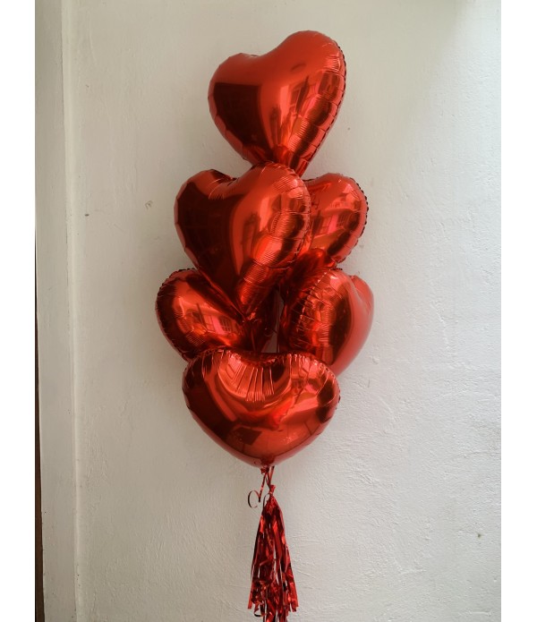 Half dozen red hearts helium balloons 