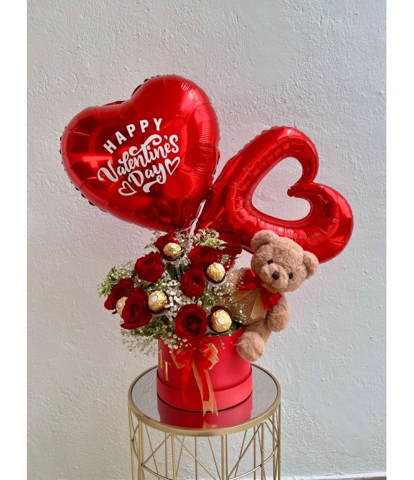 Happy Valentines Cuddles Roses and Ferrero Balloon...