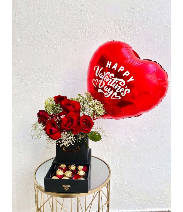 Happy Valentines Rose and Ferrero Drawer Box 