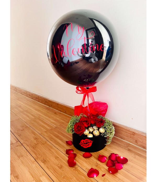 My Valentine Red Rose and Ferrero Love Box 