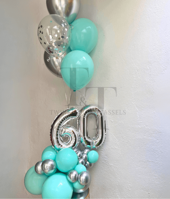 Birthday Flair Tiffany and silver balloon bouquet