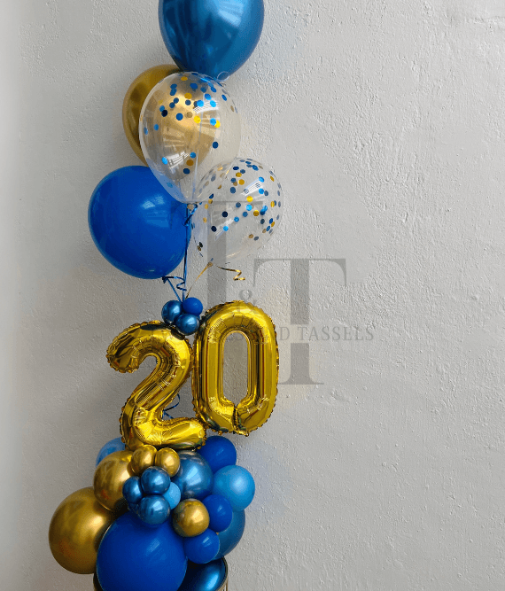 Birthday Flair Blue and Gold Balloon Bouquet