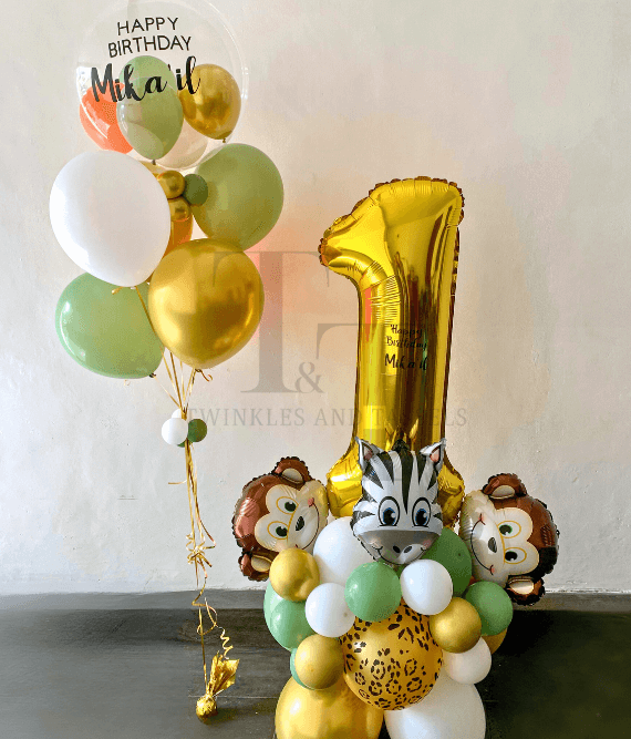 Wild Theme Balloon Stack and Custom Balloon Bouquet