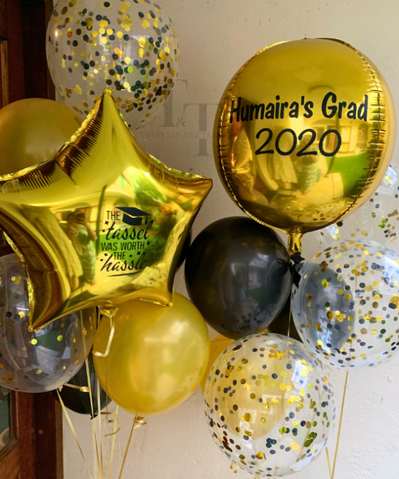 Graduation Black and gold Sparkle Balloon Bouquet