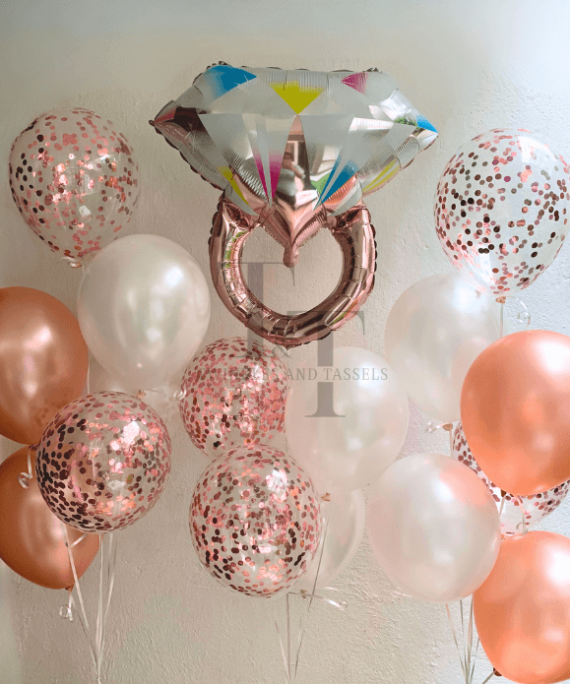 Bridal Shower Ring on it balloon Bouquets rose gold