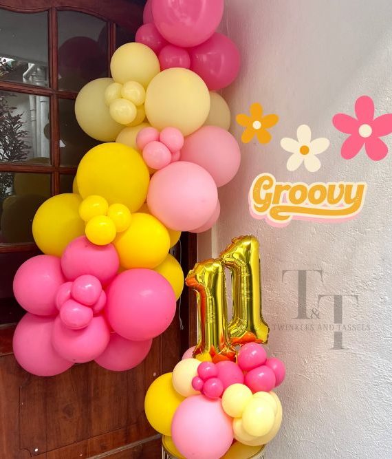 Groovy theme Birthday Garland and Number Balloon Piece