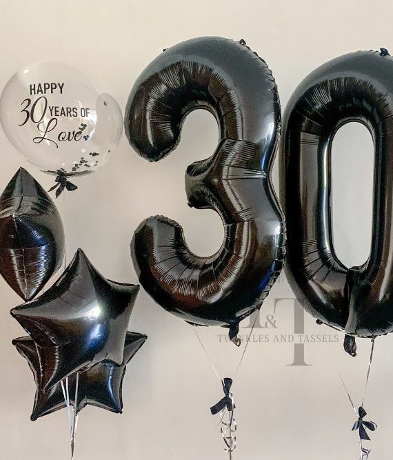 Helium Double Digit Black Foil and Bubble Balloon + Star Bouquet