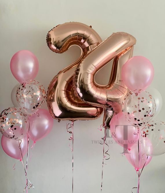 Rose gold and pink mix double digit foil and balloons