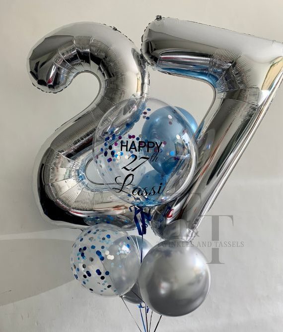 Helium double digit numbers and custom bubble balloon bunch