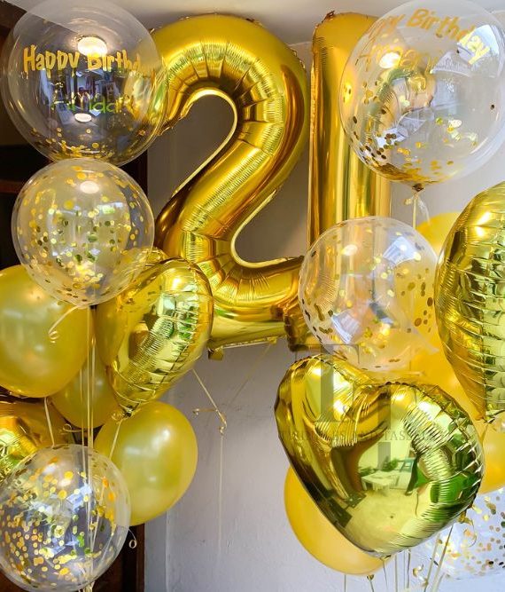 Helium double digit foil and bubble balloon bunches