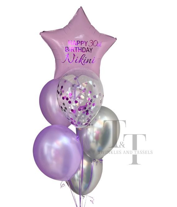 Star Foil Custom Balloon Bouquet - Purple and Silver