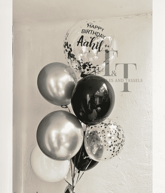 Deluxe Bubble Black and Silver Balloon Bouquet