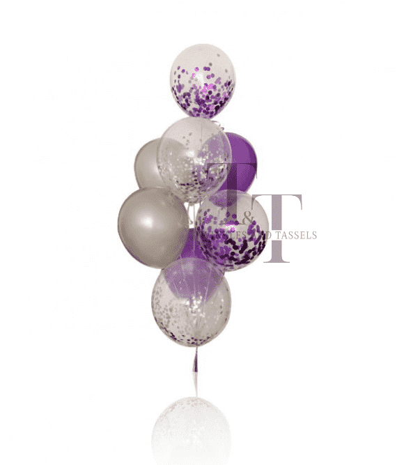 Purple & Silver Confetti Mix Helium Balloons