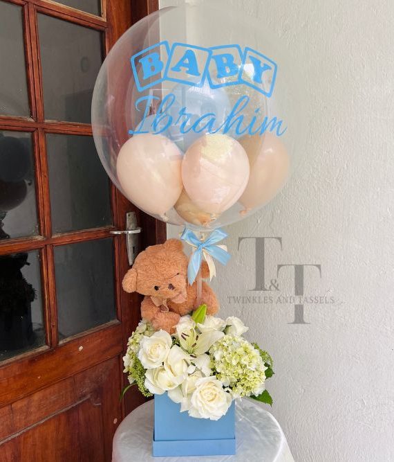 Welcome Baby teddy and floral box