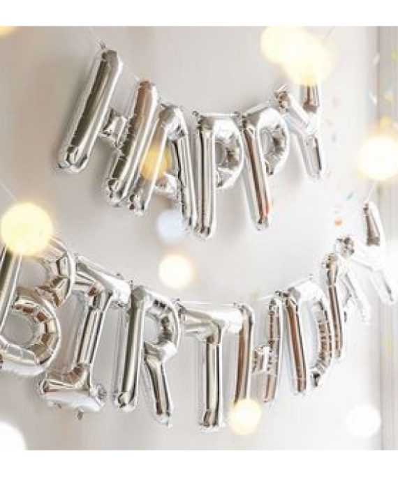 Happy Birthday Silver Foil Balloon Banner